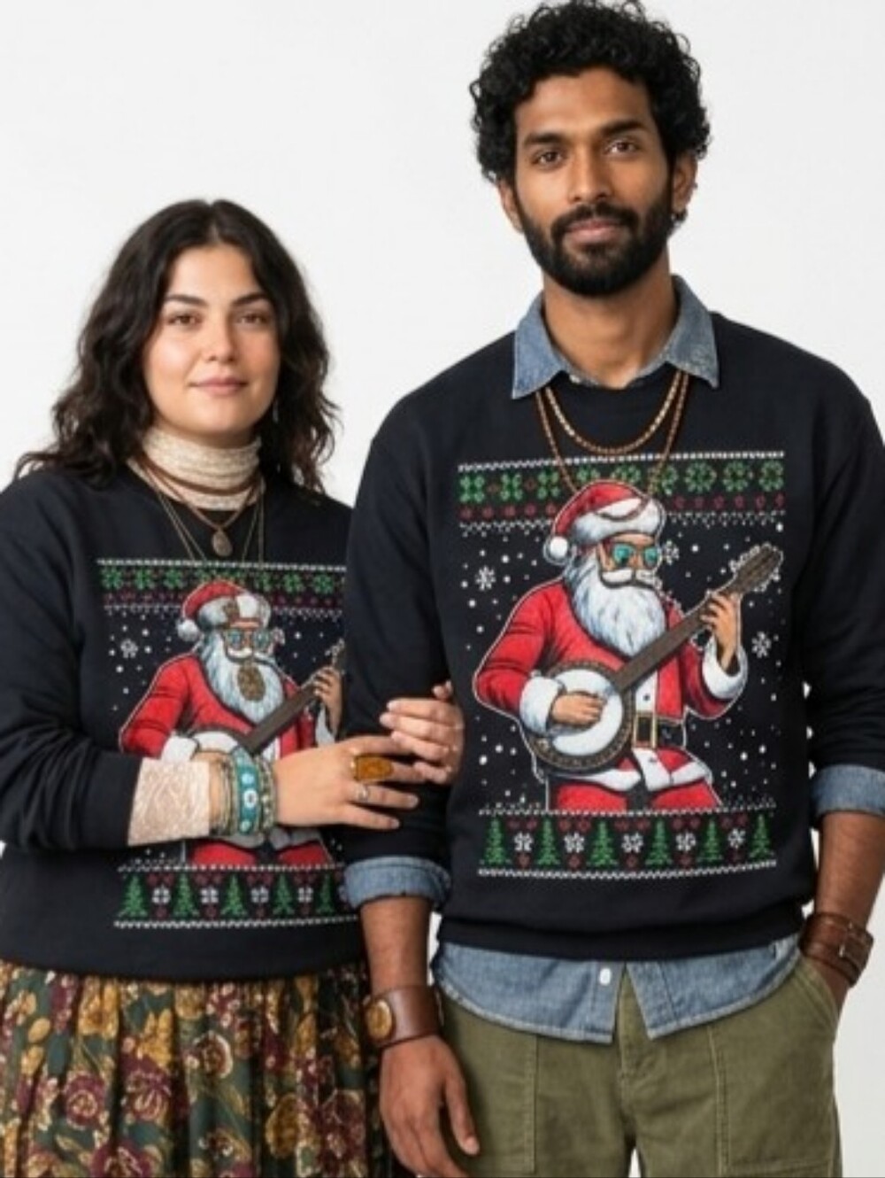 NWT Unisex Santa Playing Banjo Ugly Christmas Sweatshirt